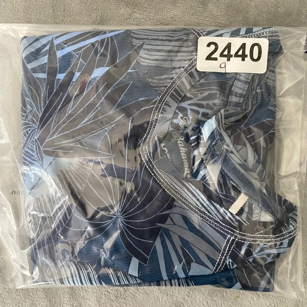Tommy Bahama IslandActive Rash Guard Mens M‎ Blue Tropical Leaf Print Swim Top